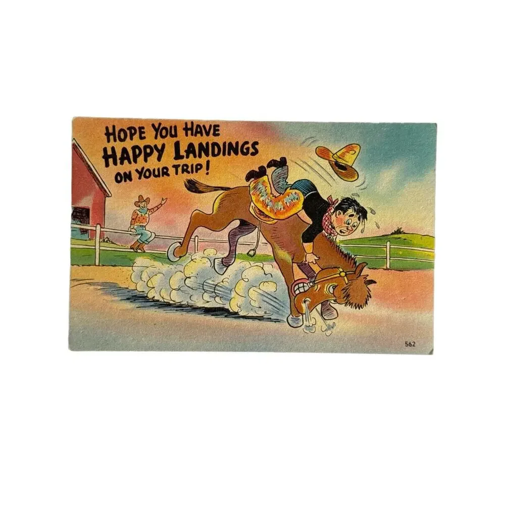Antique Lithograph Postcard Early 1900s Farewell Humor Cowboy Bucking Bronco SEE